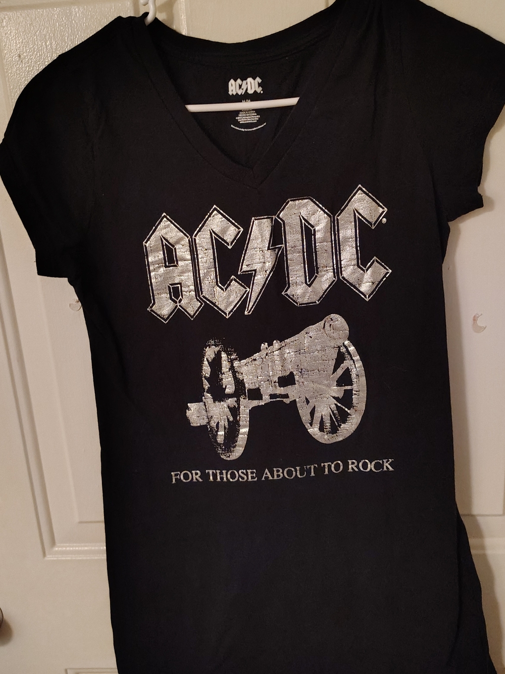 AC/DC Black Kids' V-Neck Tee with Silver Cannon Graphic
